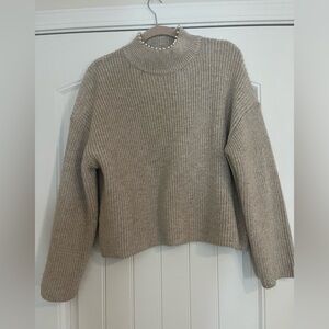 H&M Cream Knit Sweater with Pearl Neck Details